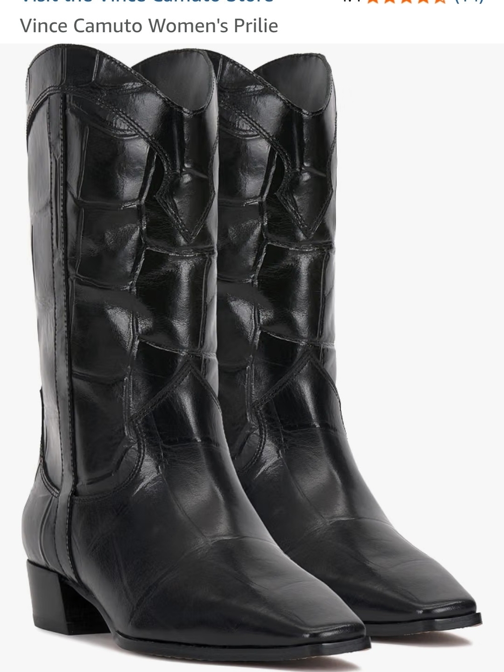 Vince Camuto Black Croc-Embossed Leather Western Boots